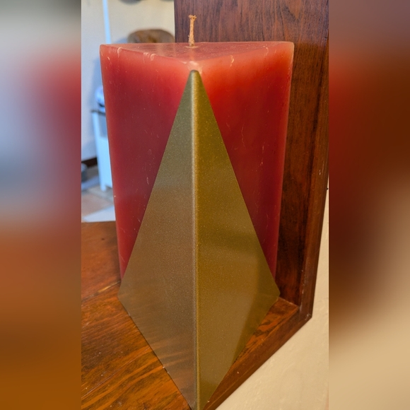 Black Cherry Candle With Gold Holder. Triangle Shape. Weight 2.13 Lb. - Picture 2 of 6